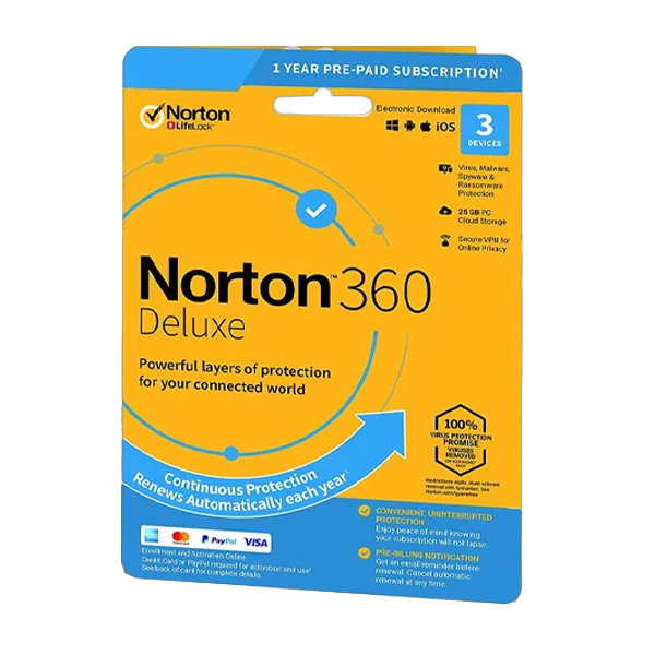 Norton 360 Deluxe + 25 GB Cloud storage 3-Devices 1 year EURO