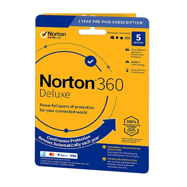 Norton 360 Deluxe + 50 GB Cloud storage 5-Devices 1 year EURO